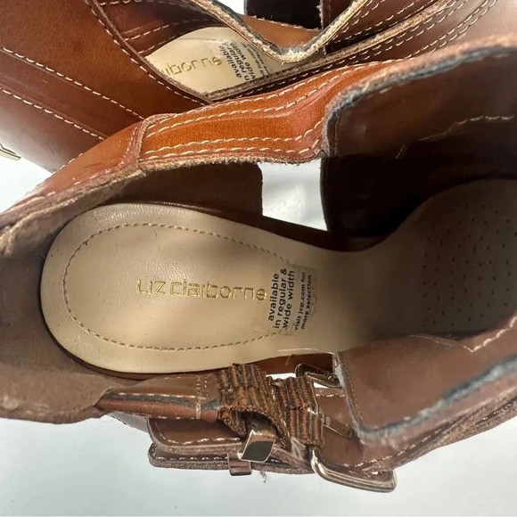 Liz Claiborne‎ Peek Toe Genesis Shoes Open Toe With Buckle Women’s Size 8 Cognac - Picture 8 of 10